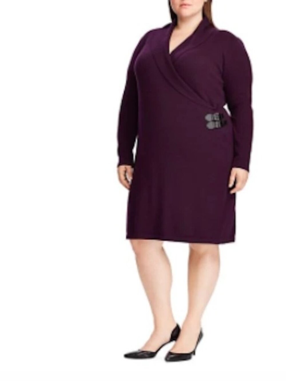 NEW CHAPS Ralph Lauren Purple Plus Shawl-Collar Sweater Dress 14W NWT $125.